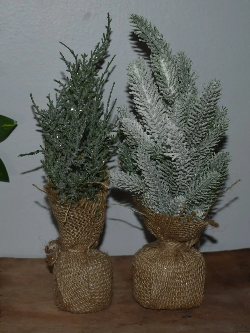 Two Small Mini Winter Holiday Christmas Burlap Tree Rustic Farmhouse Decor